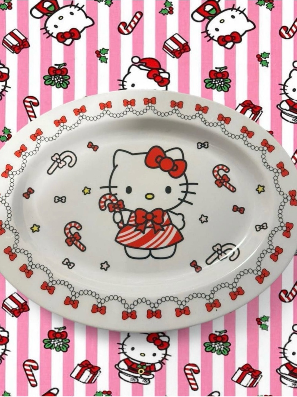 Hello Kitty Candy Cane Dress made with Melamine Platter made 2000 New never used